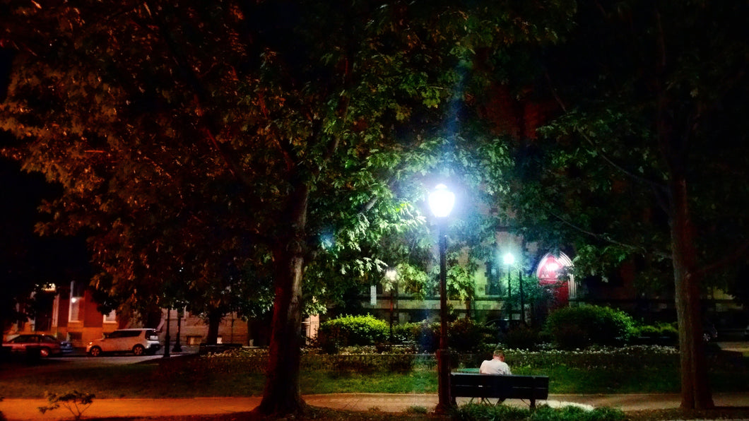 Man Sitting in a Park at Night - 8x10 Print